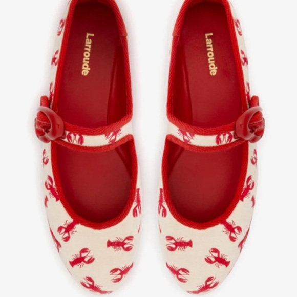 Larroude Verona flats with lobster embroidery